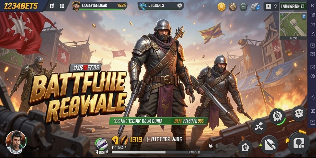 Screenshot utama 1234BETS menampilkan aksi menegangkan dalam permainan Battle Royale.