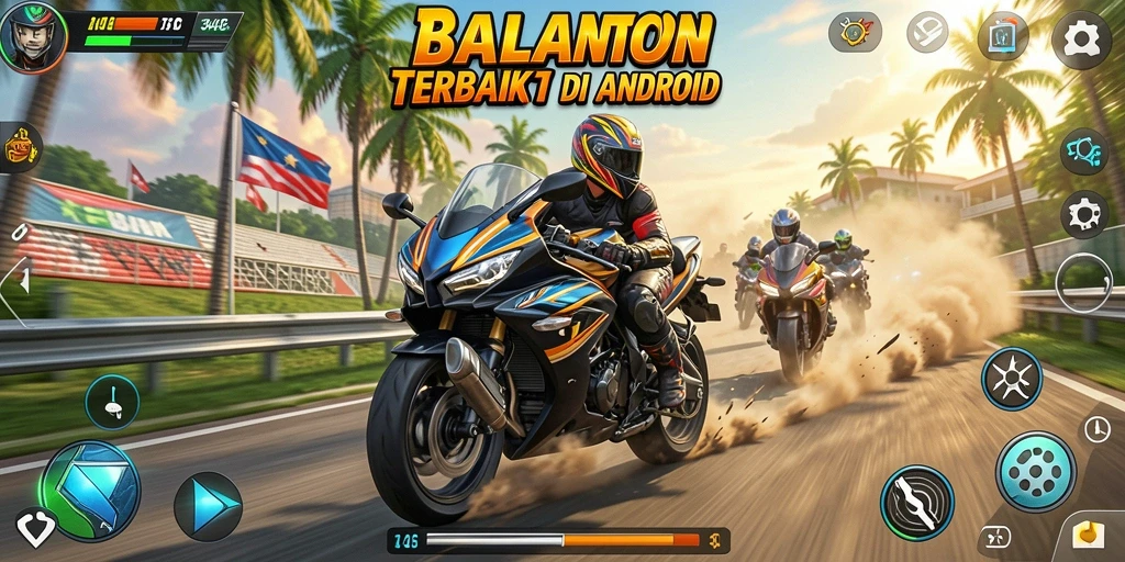 Screenshot gameplay 3446 menampilkan balapan motor yang seru dan menegangkan.