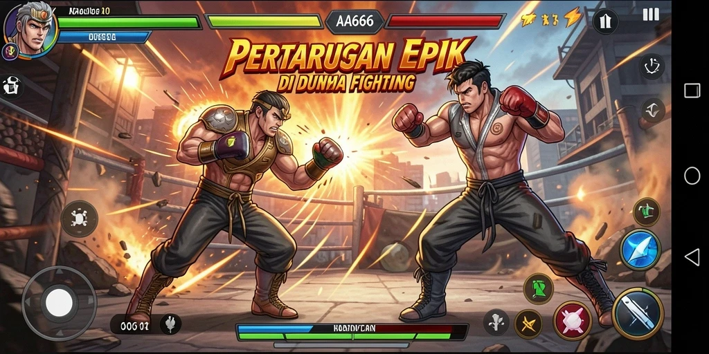 Screenshot gameplay AA666 yang menampilkan pertarungan yang intens dan mendebarkan.