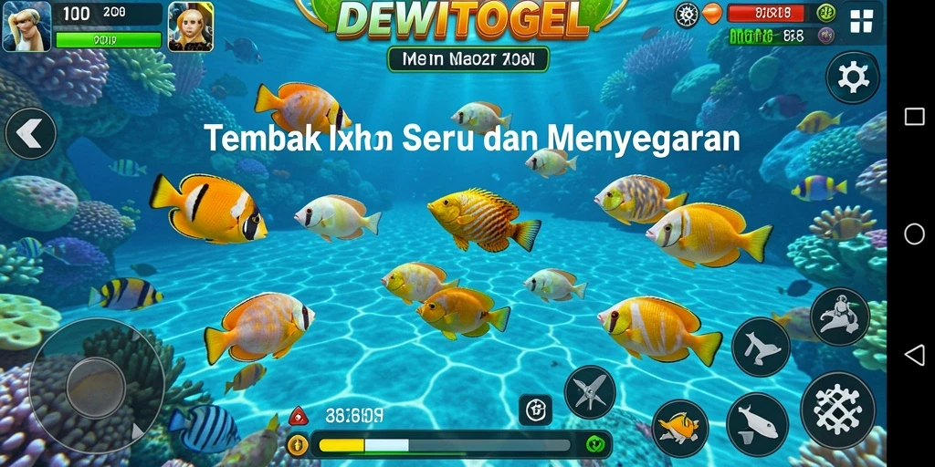 Screenshot utama DEWITOGEL menampilkan aksi menembak ikan yang seru.