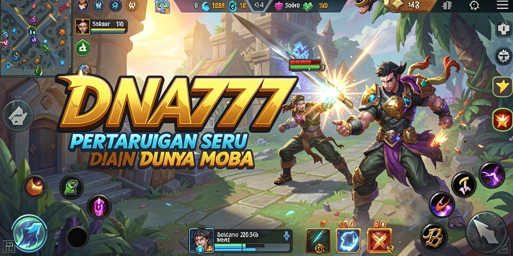 Screenshot gameplay DNA777 menampilkan pertempuran seru antara dua tim.