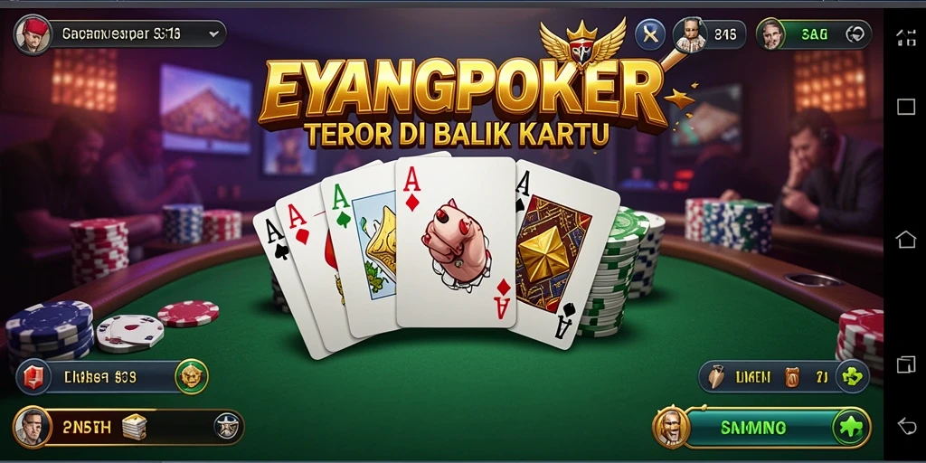 Screenshot gameplay EYANGPOKER menunjukkan aksi menegangkan di tengah kegelapan.