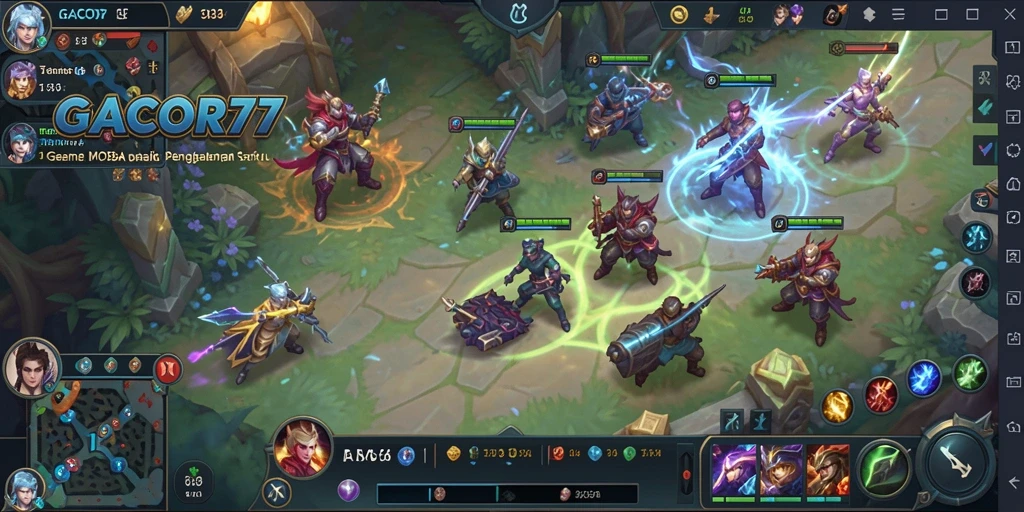 Gameplay seru dari GACOR77 menampilkan pertempuran MOBA yang menarik.