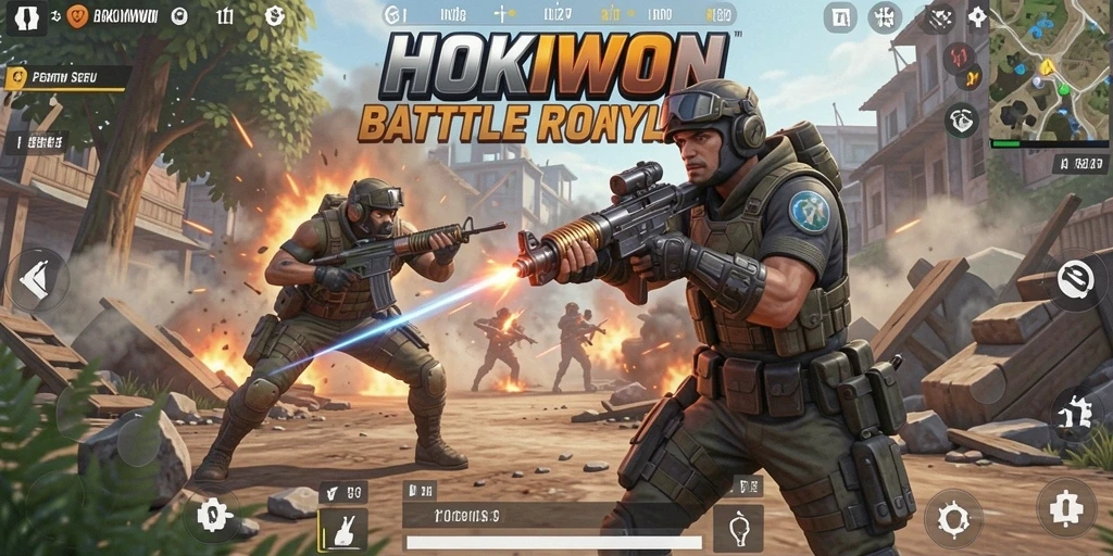 Gameplay seru HOKIWON dalam pertarungan Battle Royale.