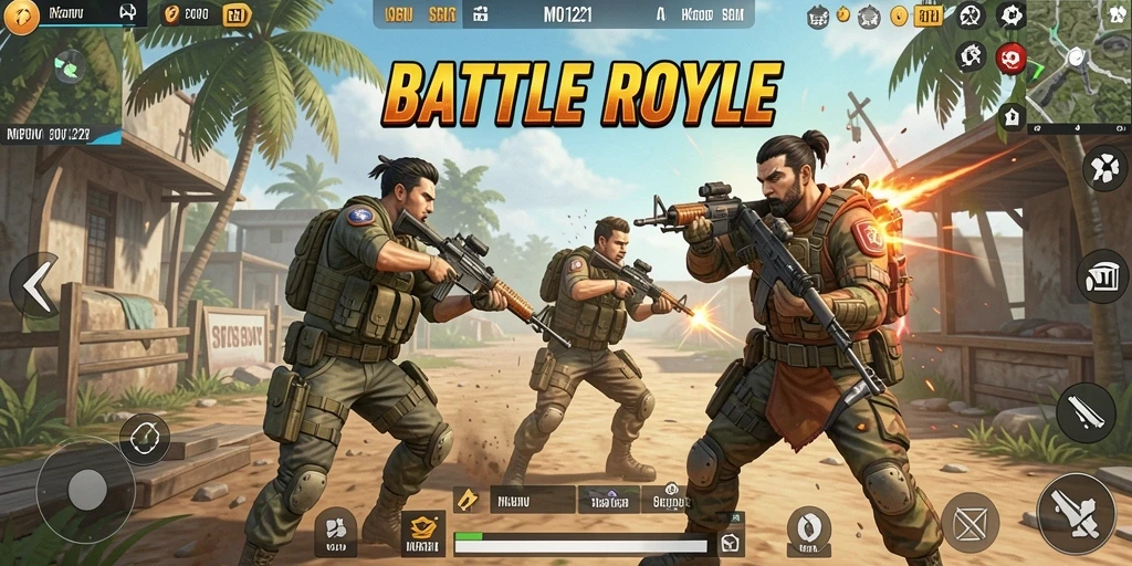Tampilan gameplay seru dalam MPO1221 saat pertarungan Battle Royale berlangsung.