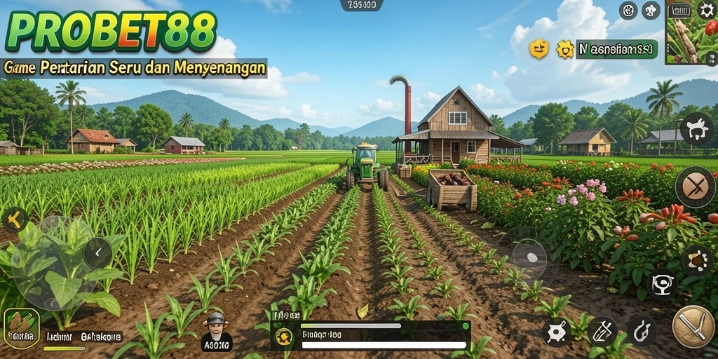 Tampilan gameplay PROBET88 yang menarik dengan aktivitas berkebun.