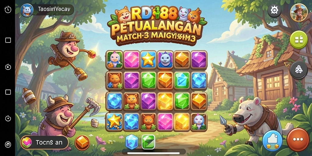 Screenshot gameplay RDI88 yang menampilkan tantangan Match-3 yang menarik.