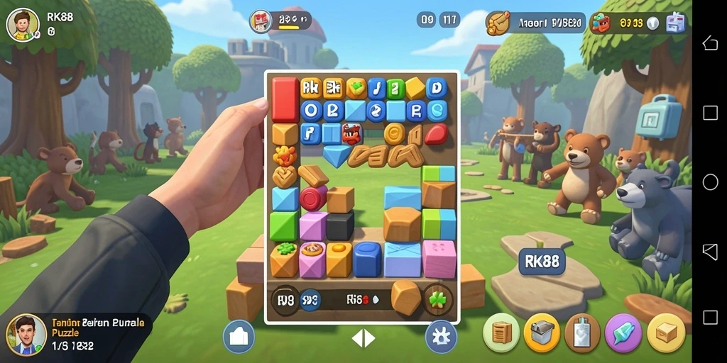 Screenshot utama RK88 menampilkan gameplay Puzzle yang menantang.