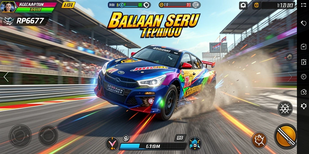 Screenshot utama RP6677 menampilkan kecepatan dan adrenalin balapan.