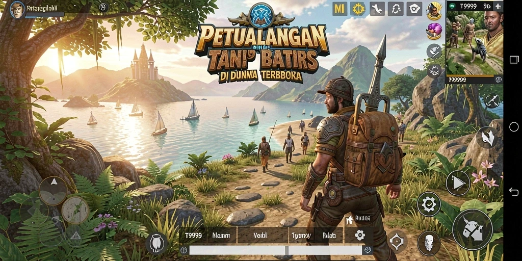 Tangkapan layar gameplay T9999 menunjukkan petualangan mendalam di dunia terbuka.