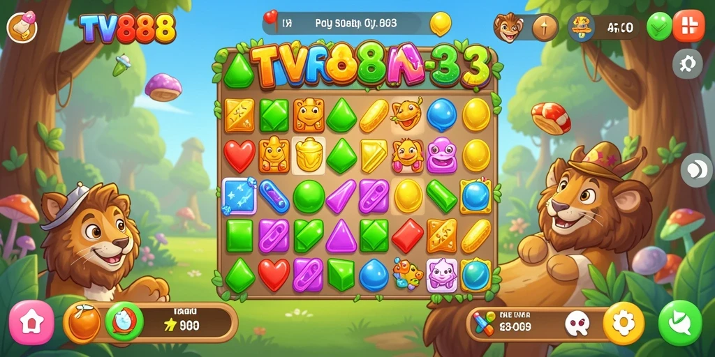 Screenshot gameplay TV888 menunjukkan keseruan mencocokkan permata.