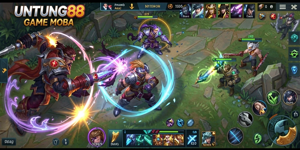 Tampilan gameplay seru dari UNTUNG88 di arena MOBA.